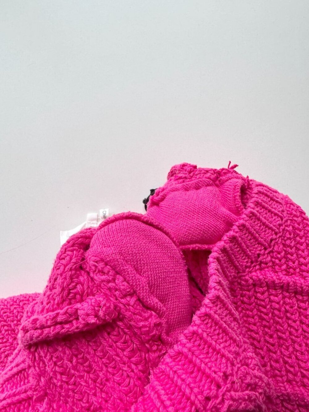 BA&SH Dabney Fuchsia Pink Cotton Knit Ribbed Puff Sleeve Sweater, Size L - Picture 12 of 16